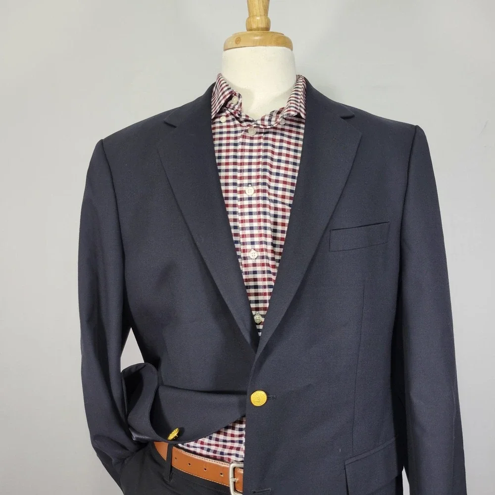 Brooks Brothers 346 Men's Sport Coat Blazer Two‎ Button Navy Blue Stretch 43L